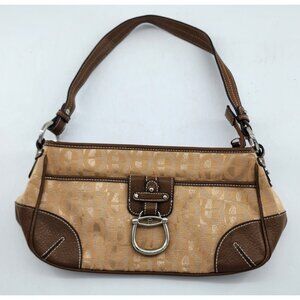 Vtg Etienne Aigner Top Handle Handbag Monogram Fabric Leather Trim Tan/Brown Y2K
